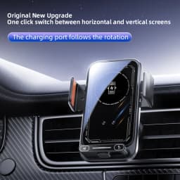 Car Phone Charger Phone Holder 15W Wireless & Wired Charger Auto Sensing One-Touch Release and Rotation Qi FCC ROHS Certified