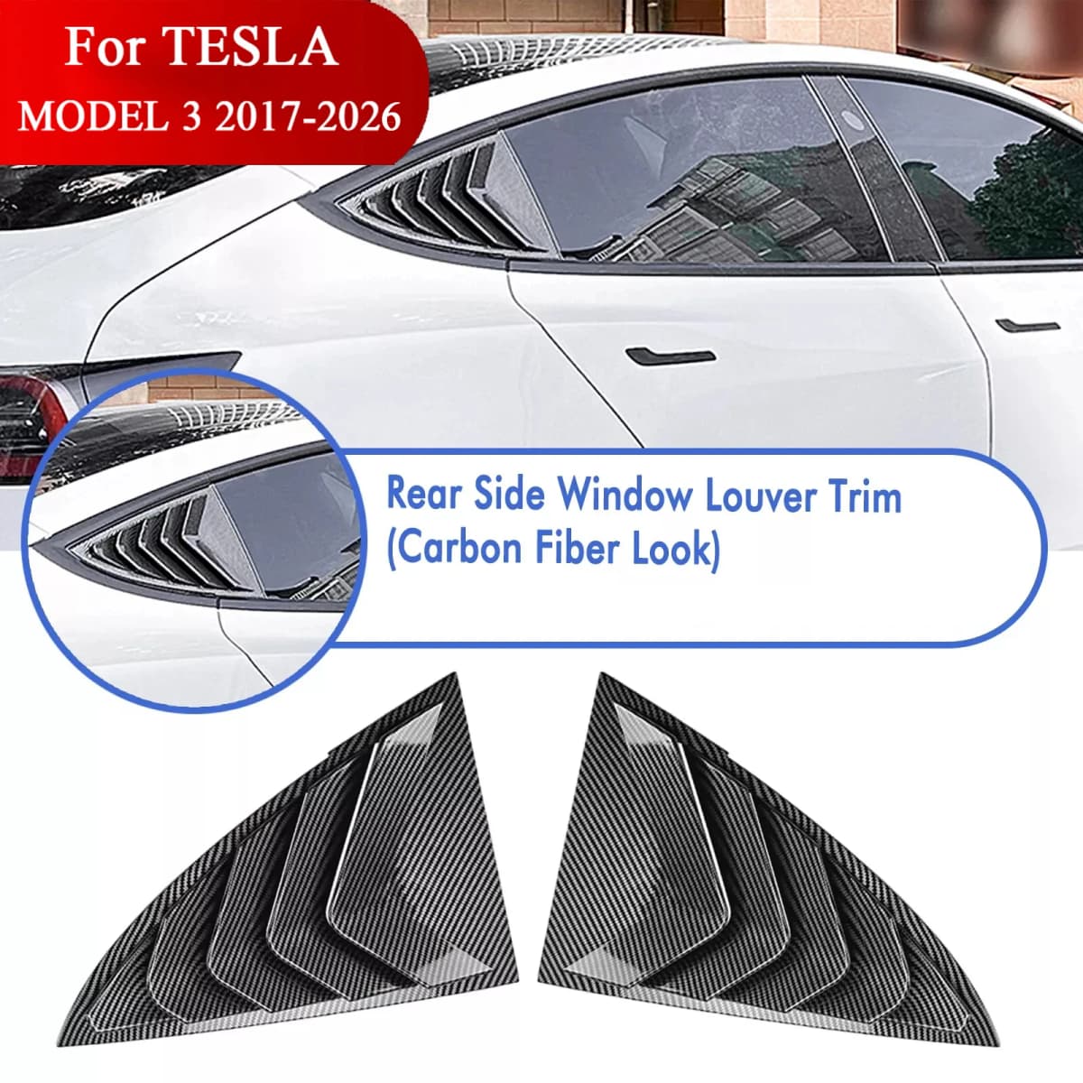 Rear Side Window Cover Louverfor Tesla Model 3 2017-2024 2025 2026 Exterior Decoration Triangle Window Visor Anti-Scratch Guard