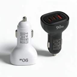 Fast Car Charger 90W 3 Ports Multi USB C PD 30W and USB A QC 30W Automobile Power Adapter with Glowing Ring For Smart Devices