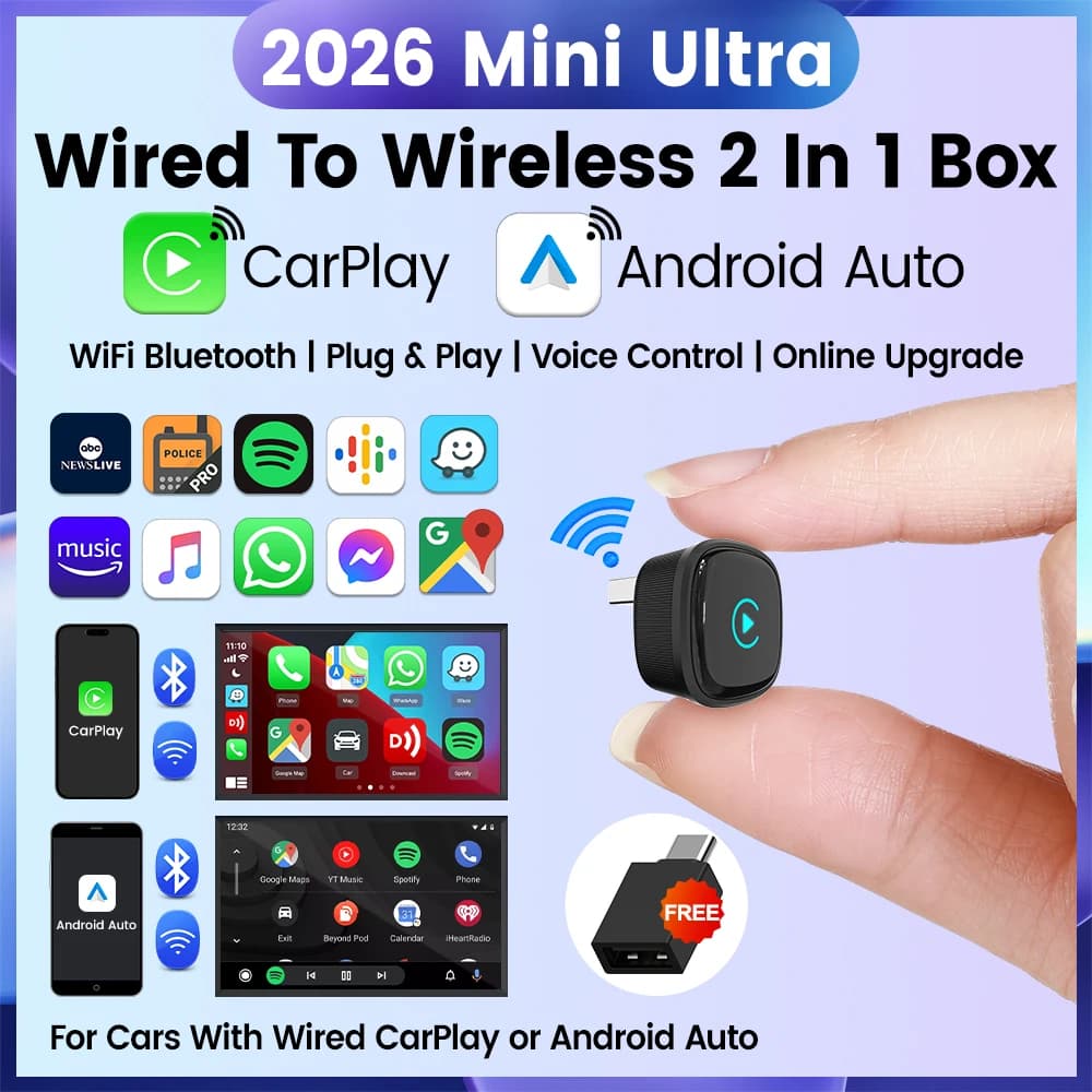 CarlinKit 5.0 Mini Ultra Wireless Android Auto & CarPlay Adapter Auto Connect Plug &Play For Wired CarPlay&AA Cars Smart Car Box