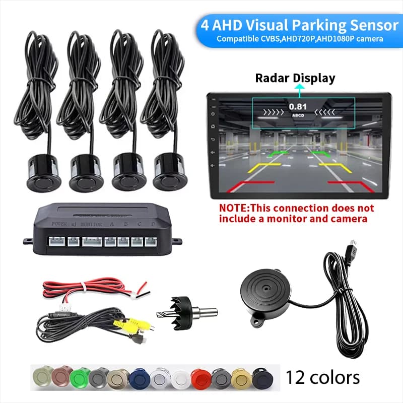 12V 22mm Car Parking Sensor Kit AHD Radar Detectors Universal 4 Sensors Buzzer Reverse Backup Radar Sound Alert Probe System