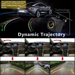 Car Backup Camera with Dynamic Trajectory Guide Line,Fisheye Golden Lens Front/Rear/Left/Right View Backup Camera for Car SUV RV