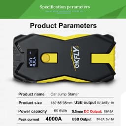GKFLY 3000A/4000A Car Jump Starter Portable 12V Petrol Diesel Starting Device Cables Portable Power Bank Car Battery Buster