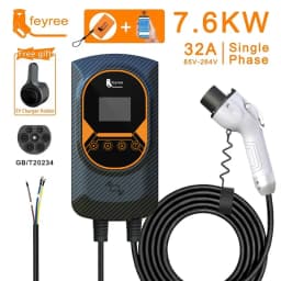 Feyree EV Charger GB/T Socket EVSE Wallbox 32A 22KW 3Phase 16A 11KW Electric Vehicle APP Control Charging Station 7.6KW 5m Cable