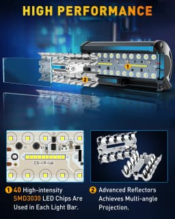 NAOEVO 7 inch LED Light Bar 240W 24000LM 4x4 Offroad Spot Flood Combo Fog LED Waterproof Work Lights for Truck Boat UTV ATV Jeep