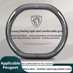 34cm For Peugeot Double D-Shaped Steering Wheel Cover Ultra-Thin Micro Fiber Leather Breathable 208 408 508 2008 3008 4008 5008