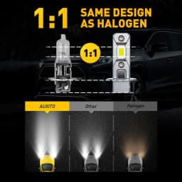 AUXITO 2Pcs Canbus H3 LED Fog Light Bulbs 1:1 Mini Size H3 LED Fog Lamp DRL 12V Amber Yellow 6500K White 300% Brighter CSP Chips