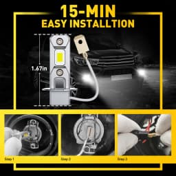 AUXITO 2Pcs Canbus H3 LED Fog Light Bulbs 1:1 Mini Size H3 LED Fog Lamp DRL 12V Amber Yellow 6500K White 300% Brighter CSP Chips