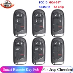 KEYECU GQ4-54T 433MHz 4A Chip For Jeep Cherokee 2014 2015 2016 2017 2018 2019 2020 Durango Chrysler 4/5 Buttons Car Remote Key