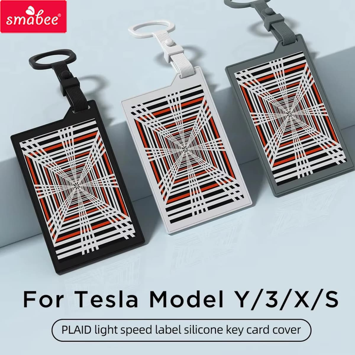 Smabee for Tesla Model 3 Y X S Car Key Card Protector Cover Auto Accessories PLAID Light Speed Label Silicone Key Card Holder