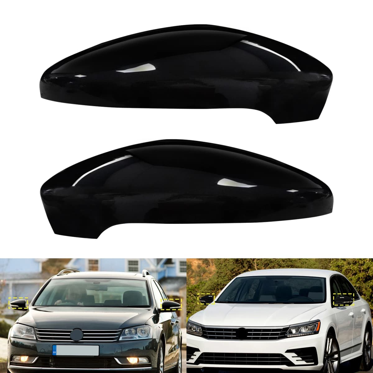 For VW Scirocco III 08-18 Gloss Black Side Wing Door Rearview Mirror Cover Caps Housing Fits Passat B7 2010-2014