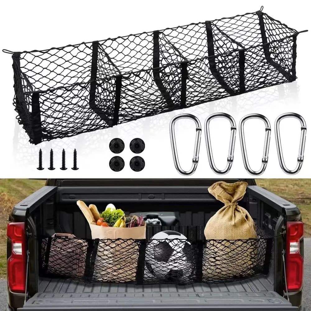 Cargo Net Trunk Bed Organizer,Mesh Storage Net with 4 Metal Hooks, Heavy Duty Cargo Net for SUV,Car,Pickup Truck Bed