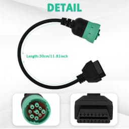 J1939 OBD Cable 9pin to 16pin Heavy Duty Truck OBD2 Diagnosctic Adapter Cable for Cummins 0.3M J1939 OBDII Converter Connector