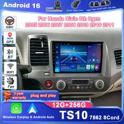 Android 16 For Honda Civic 8th 8gen 2005 2006 2007 2008 2009 2010 2011 Auto Radio Stereo GPS Navigation Multimidia Player Screen
