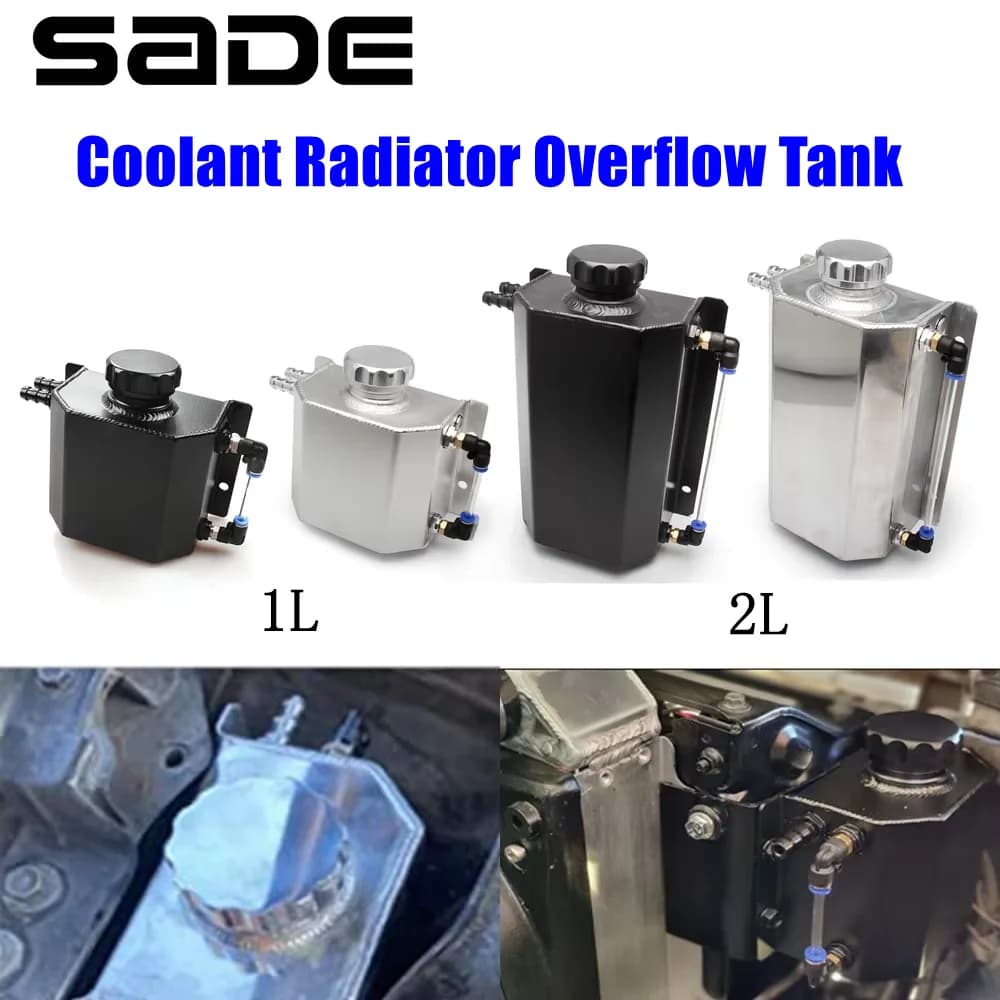 1L/2L Square Engine Coolant Radiator Overflow Oil Catch Can Reservoir Oil Fuel Tank With Drain Plug Breather Aluminum
