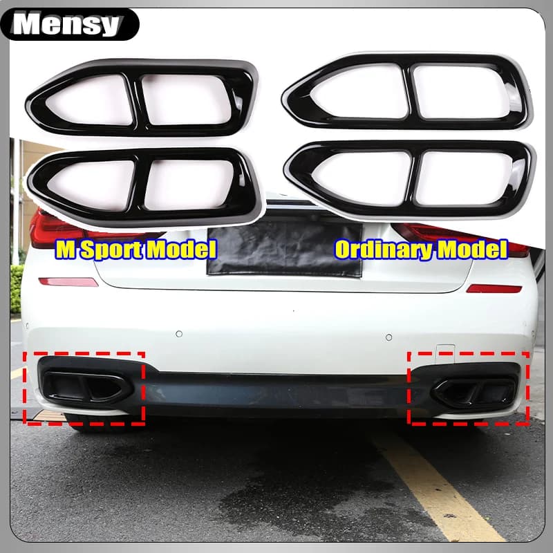2Pcs Glossy Black Steel Car Exhaust Muffler Pipe Tip Cover Trim For BMW 7 Series F01 G11 G12 730 740 750li 2009-2022 Accessories