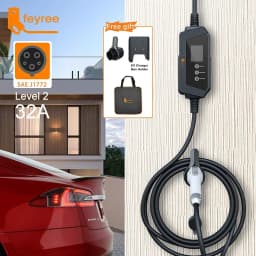 Feyree Type1 7kW 32A 1P EV Charger Plug with J1772 Cord Current Adjustable Portable Charging Box Holder for Electric Car Charger