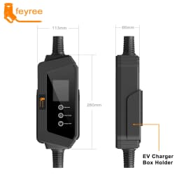 Feyree Type1 7kW 32A 1P EV Charger Plug with J1772 Cord Current Adjustable Portable Charging Box Holder for Electric Car Charger