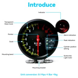 5 Inch RPM Meter Tachometer 11000k With Shift Light Racing Car Gauge 7 Color Backlight 12v For 4 / 6 /8 Cylinder Engine Vehicles
