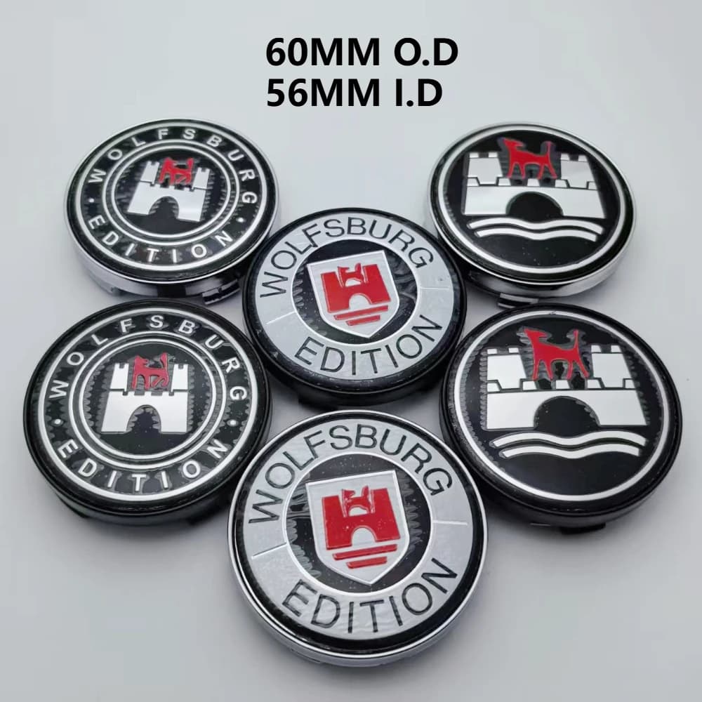 4pcs 60MM Clips 56MM Wolfsburg Logo Emblem Car Wheel Center Caps Rim Hubcaps Cap Wheels Hub Dust Cover Replace Car Accessories