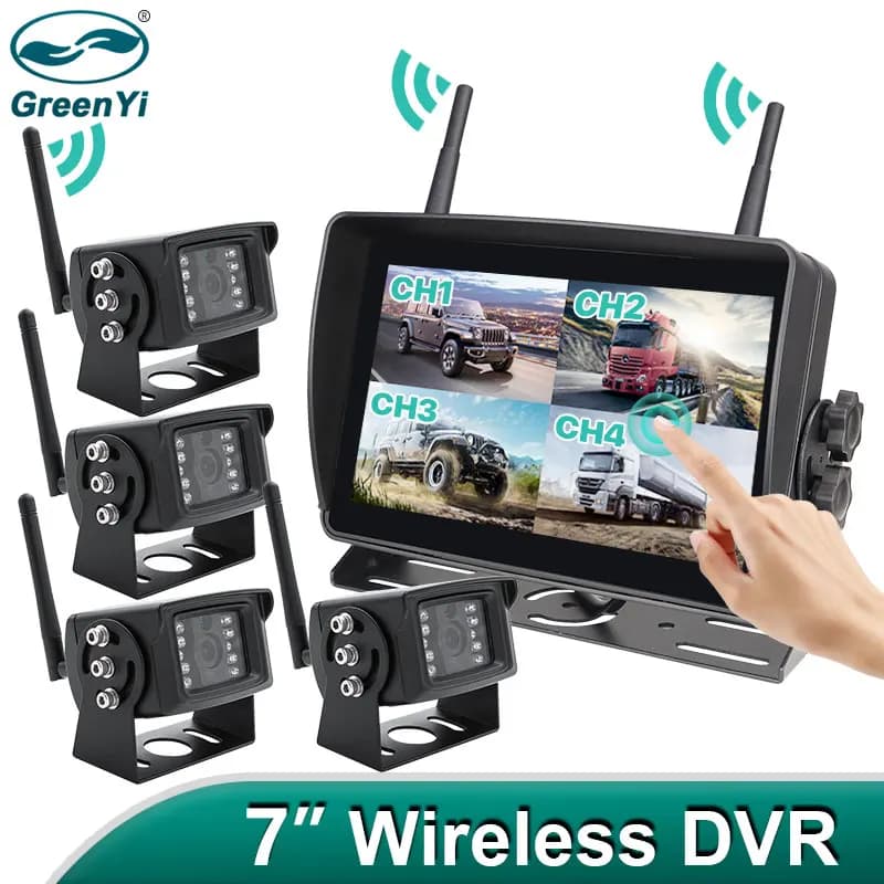 7'' AHD Digital Wireless Touch Screen DVR Record IR Night Vision Reverse Backup Camera 4CH WiFi Monitor For Truck/Trailer/Bus/RV