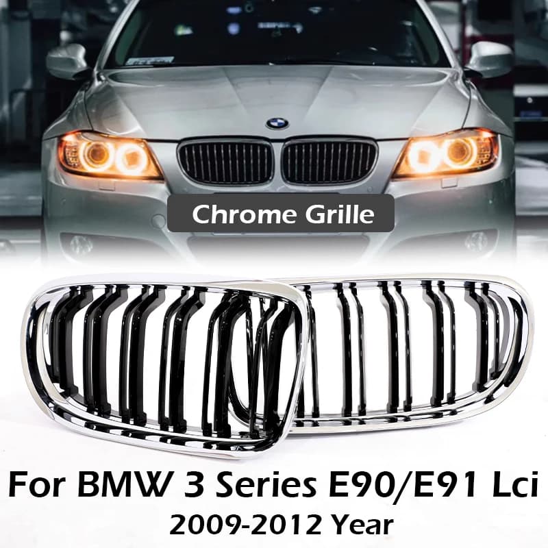 Carbon Fiber Print Grille Kidney Grill For BMW 3 Series E90 E91 LCI 2009-2012 LCI Gloss Black M Color Chrome Silver Double Slat