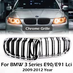 Carbon Fiber Print Grille Kidney Grill For BMW 3 Series E90 E91 LCI 2009-2012 LCI Gloss Black M Color Chrome Silver Double Slat