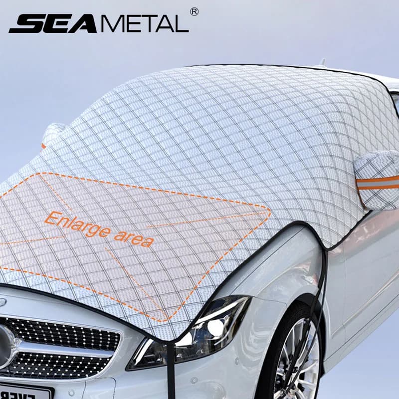 SEAMETAL Outdoor Car Windshield Snow Shield with Hood Cover Large Size Winter Car Window Snow Cover Universal for Suv Sedan