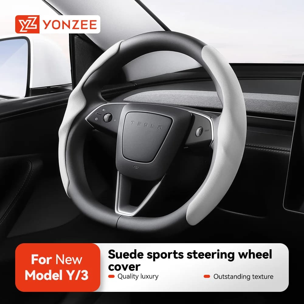 YZ For Tesla Model 3 Y Highland Juniper Suede Car Steering Wheel Cover DIY Hand Sewing Soft Leather Braiding Cover For Auto Stee