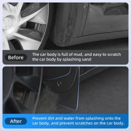 Lcars Vehicle-Specific Mudguards, Abs Material, 4-Piece No-Drill Mudguards, Compatible with Tesla Model 3 New 2024 / Y Old Model 2021-2024 / New Y 2025 / Extended Yl, All-Weather Protection Against Mud, Includes Pry Bar Clips