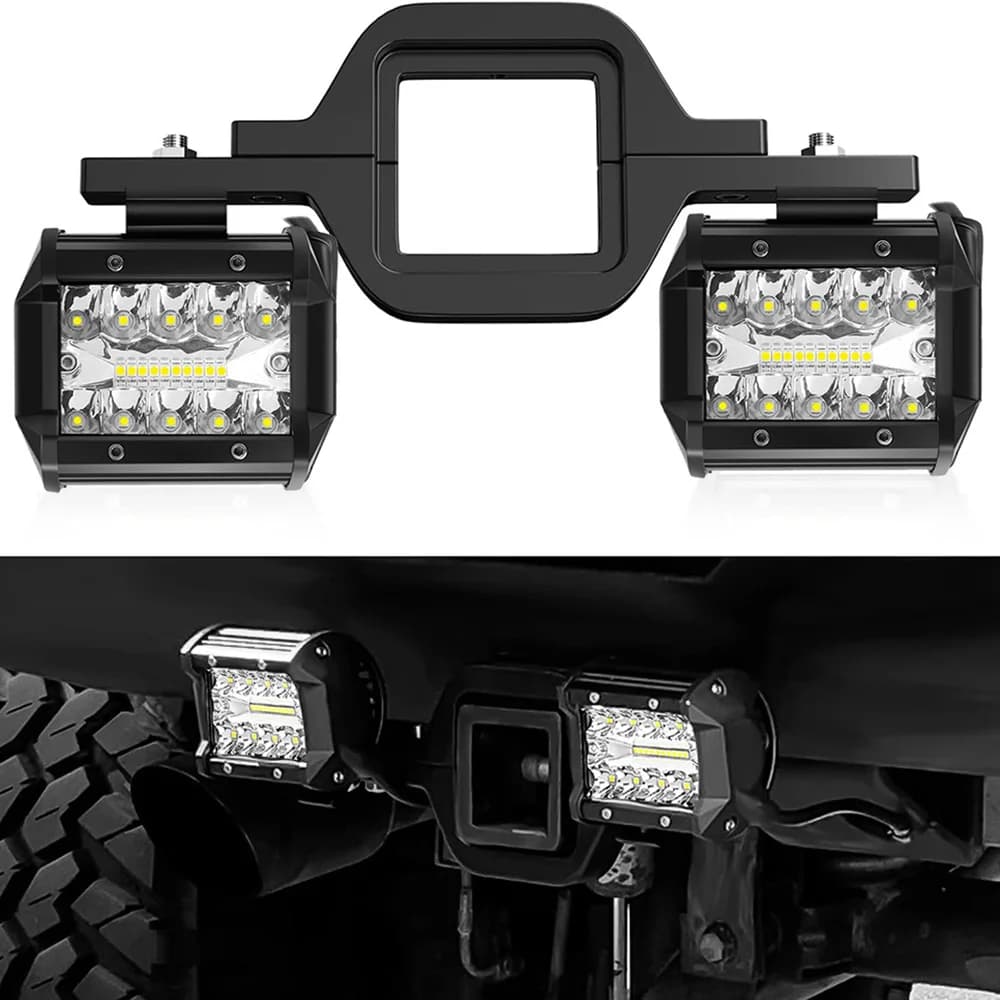 2PCS LED Work Light Pods 4 Inch Off-Road Driving Light Bar 12-24V 2.5‘’ Tow Hitch Mounting Bracket for Truck Trailer SUV Pickup