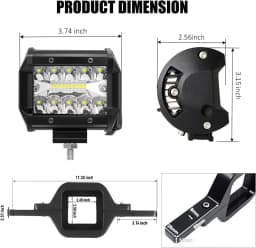 2PCS LED Work Light Pods 4 Inch Off-Road Driving Light Bar 12-24V 2.5‘’ Tow Hitch Mounting Bracket for Truck Trailer SUV Pickup