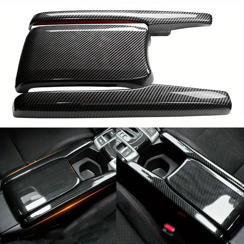 3PCS/Set Car Interior Center Console Armrest Box Panel Trim Sticker Carbon Fiber Look Fit For Honda Civic 2016 2017 2018-2021