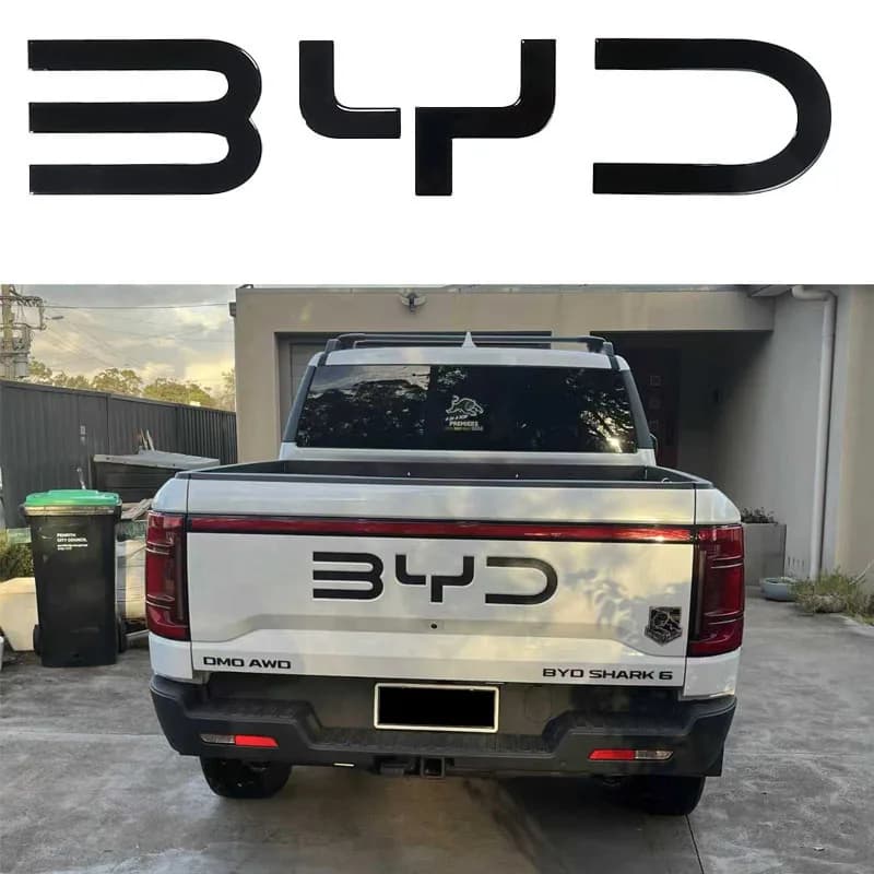 Glossy Black 3D Badge Logo Sticker for BYD Shark 6 Trunk Standard Automobile Decoration Accessory