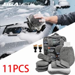 SEAMETAL 11pcs Microfiber Car Cleaning Kit Upgrade Car Wheel Tire Brush Sponge Towel Detailing Mitts Clean Pads with Storage Bag