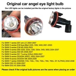 2pcs 160W For BMW E39 E53 E60 E61 E64 E65E66,E87 04-07, LED Angel Eye Halo Ring Marker Side Light White LED Bulb Car Headlight.