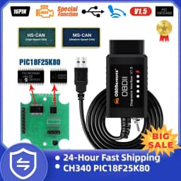 OBDResource FORSCan OBD2 USB Adapter ELM327 V1.5 for Windows CH340 Diagnostic Tool with MS-CAN/HS-CAN Switch PIC18F25K80