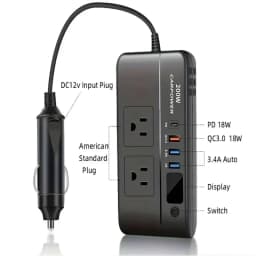 200W Car Inverter, DC 12V to 110V AC Car Power Inverter with USB Type-C Used for Computer, Cars and Trucks (Black)