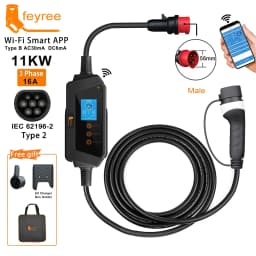 Feyree Portable EV Charger Type2 22KW 11KW 3P Fast Charging 32A 7KW 1P Smart APP Wi-Fi Control for Electric Vehicle Car Charger