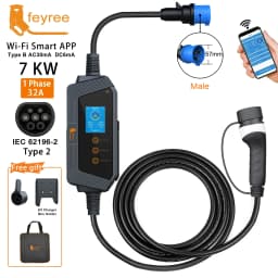 Feyree Portable EV Charger Type2 22KW 11KW 3P Fast Charging 32A 7KW 1P Smart APP Wi-Fi Control for Electric Vehicle Car Charger