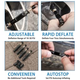 4pc Black Adjustable Auto-Stop Tire Air Down Kit Screw-on Tyre Deflator Tool For Offroad 4x4 Vehicle Accessories