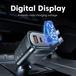 Toocki Digital Display Car Charger 105W 4 In1 Fast Charge Dual Type-C Cable With Retractable Cable For iPhone 16 15 14  Samsung