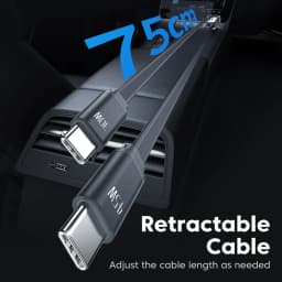 Toocki Digital Display Car Charger 105W 4 In1 Fast Charge Dual Type-C Cable With Retractable Cable For iPhone 16 15 14  Samsung