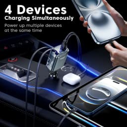 Toocki Digital Display Car Charger 105W 4 In1 Fast Charge Dual Type-C Cable With Retractable Cable For iPhone 16 15 14  Samsung
