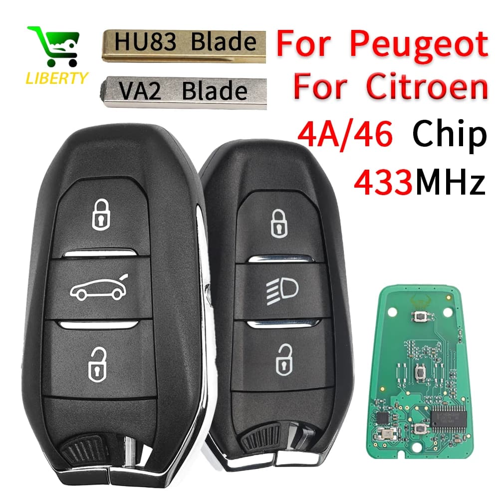 Liberty Smart Remote Car Key Fob ID4A/ID46 Chip 433MHZ For Peugeot 208 308 3008 508 5008 Citroen C4 C4L DS4 DS5 New Keyless Go