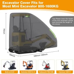 Mini Excavator Cover Fit for Bobcat E20 1760-3530lbs Water Proof 210D Oxford Fabric Zippered Exterior Accessories Black