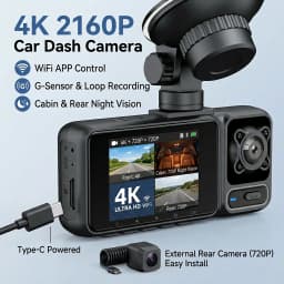 4K 2160P Dash Cam 3 Lens WiFi Car DVR Front Inside Rear Triple Camera 720P Video Recorder Allwinner G-sensor 24H Parking Monitor