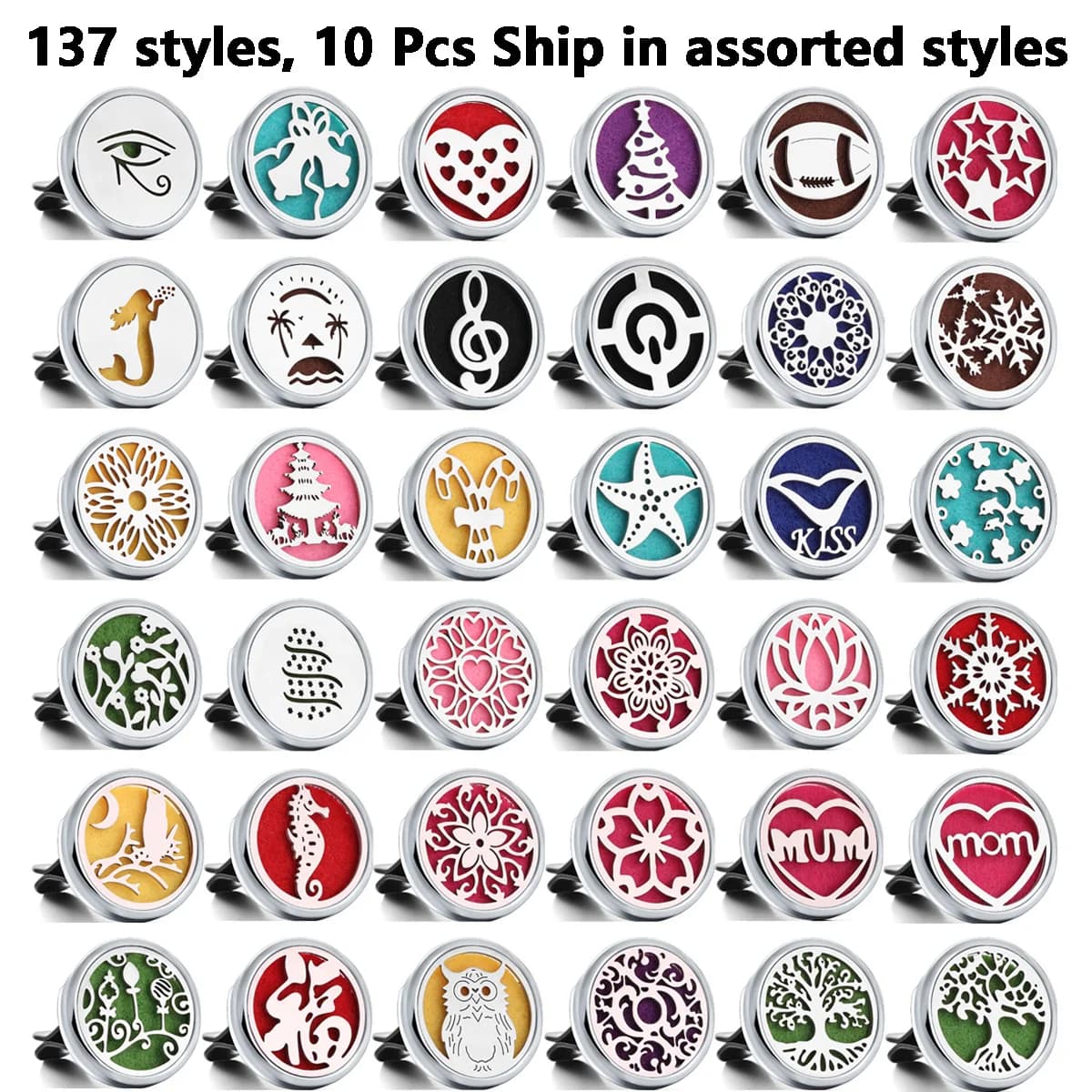 10pcs Assorted Styles Refillable Car Air Freshener Perfume Diffuser Clip, Auto Air Vent Car Interior Accessories