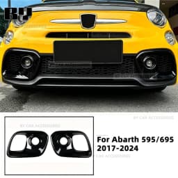 ABS Carbon Fiber / Glossy Black For Abarth 595 695 2017 -2024 LHD RHD Car Front Fog Lamp Cover Sticker 1Pair