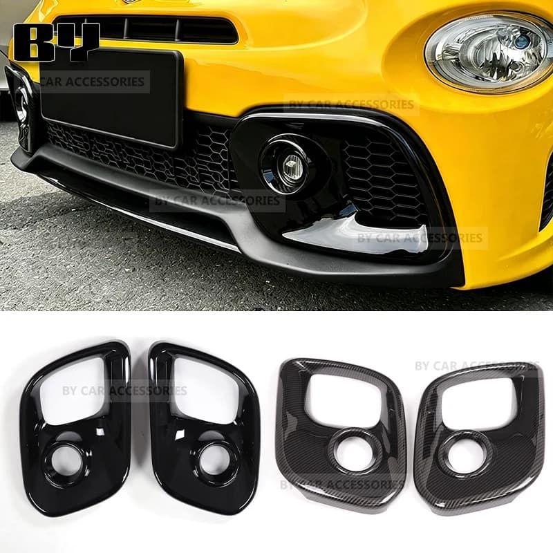 ABS Carbon Fiber / Glossy Black For Abarth 595 695 2017 -2024 LHD RHD Car Front Fog Lamp Cover Sticker 1Pair